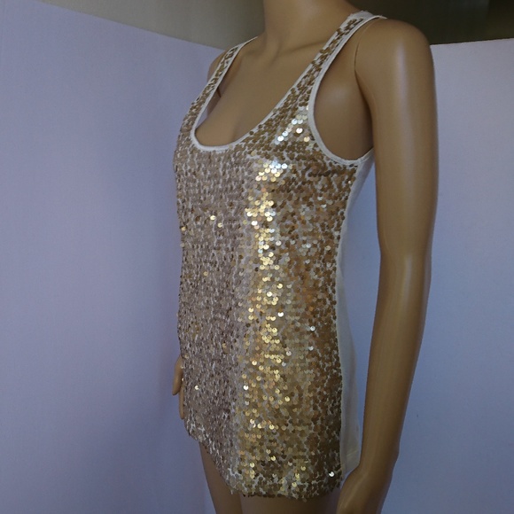 Express Gold Sequin Tank Top Size S - Picture 3 of 6